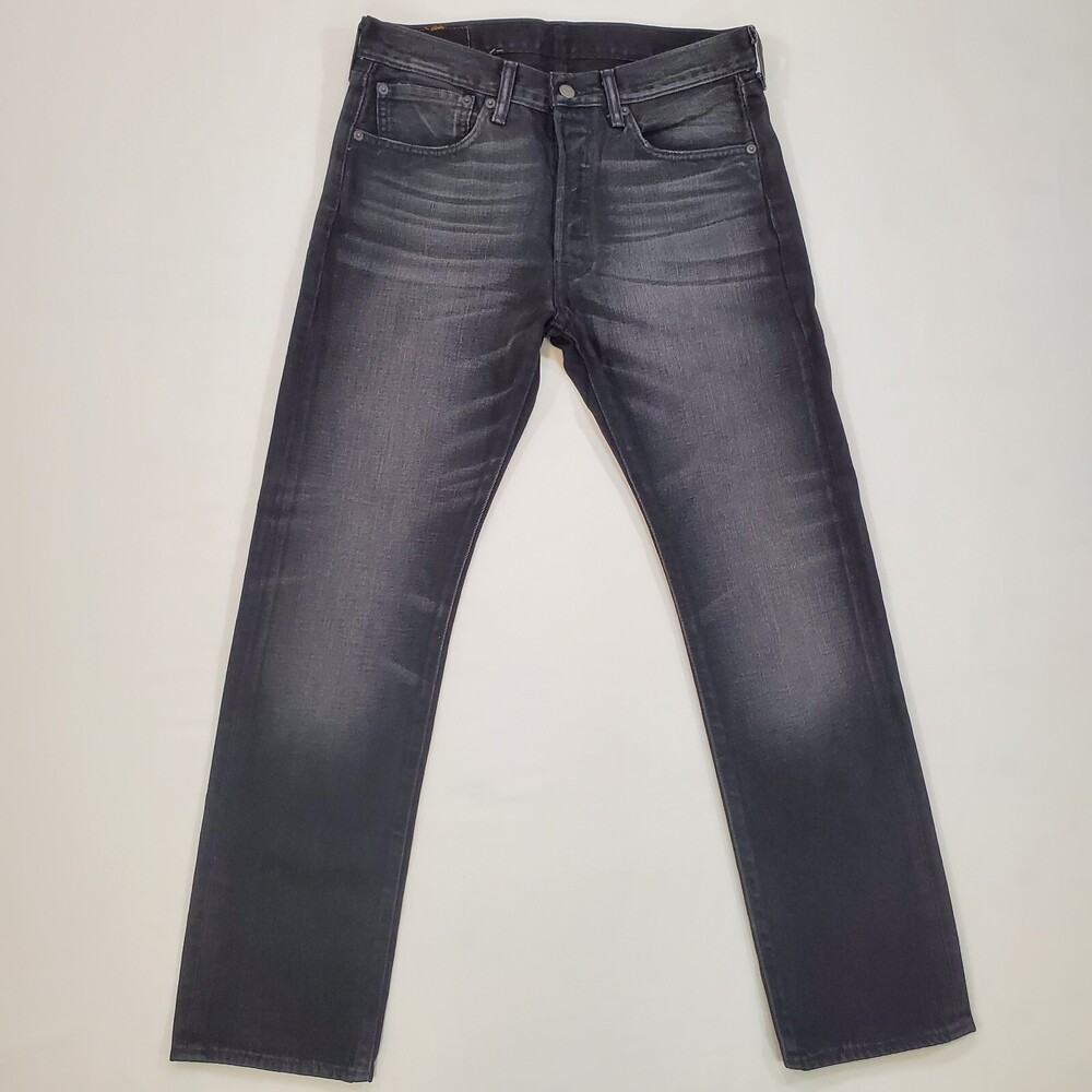 Levis 501 Jeans Men 31x30 Regular Straight Black Denim Button Fly Faded Whiskers